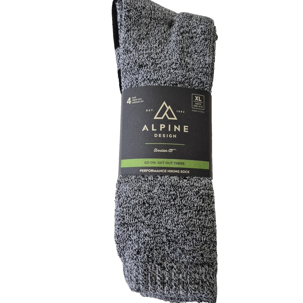 Alpine Design Hiking Socks‎ Mens XL Crew Cushioned 4 Pack Performance Outdoor